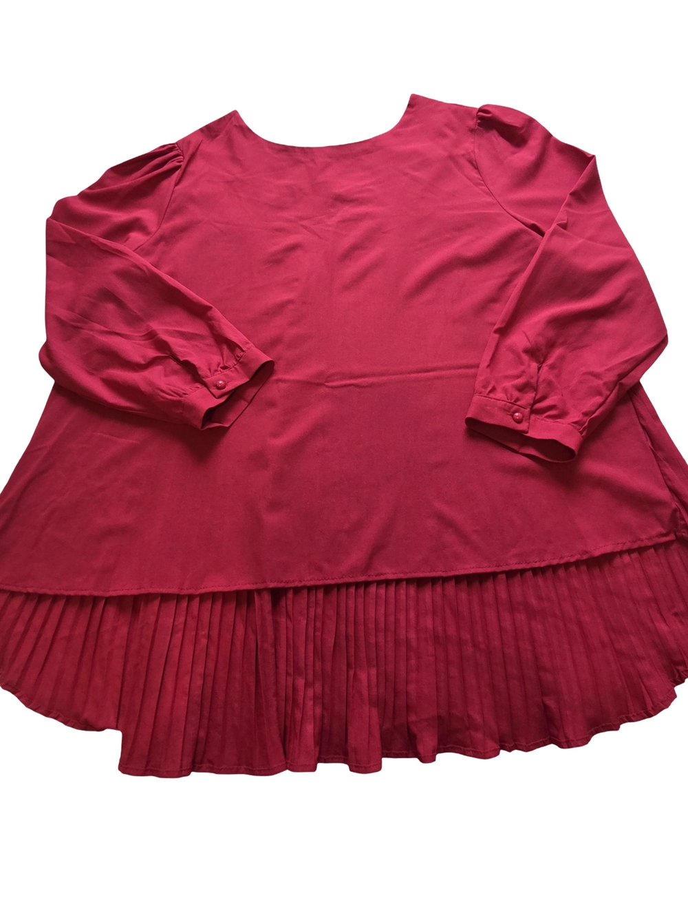 Zanzea Women's Plus Raspberry Pink Pleated Hem Long Sleeve Blouse